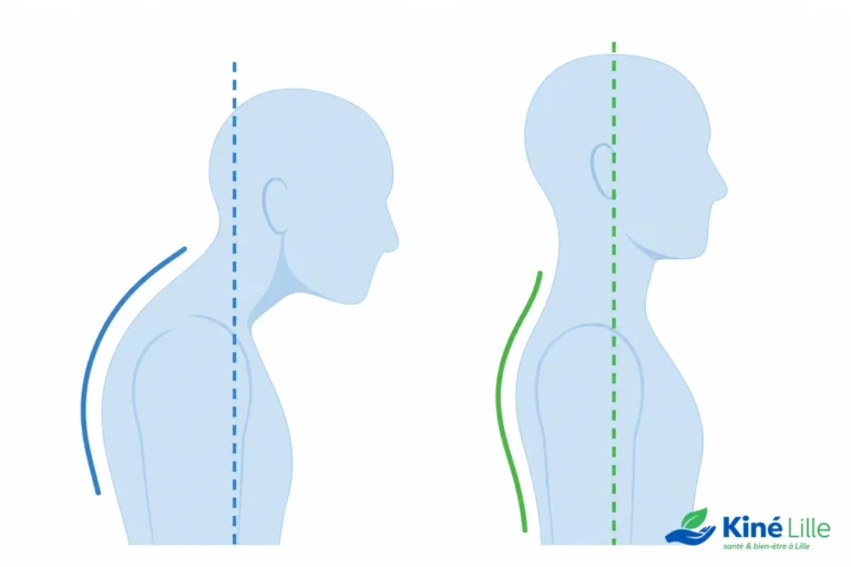Comparaison tête en avant versus tête alignée, antéprojection de la tête