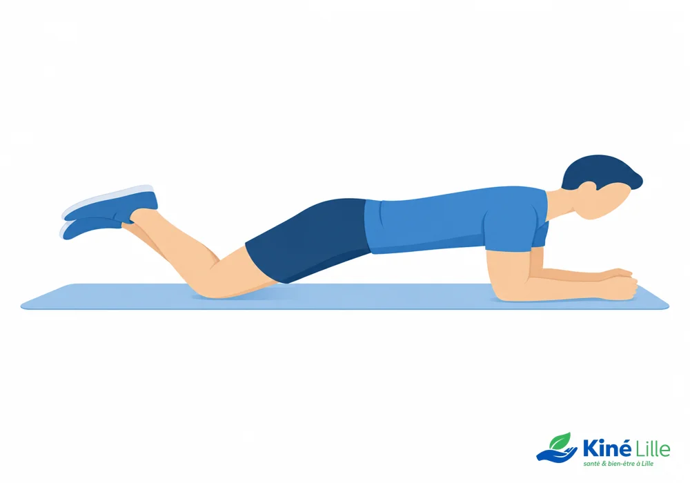 Gainage sur les genoux, exercice abdominal doux pour femme de 60 ans