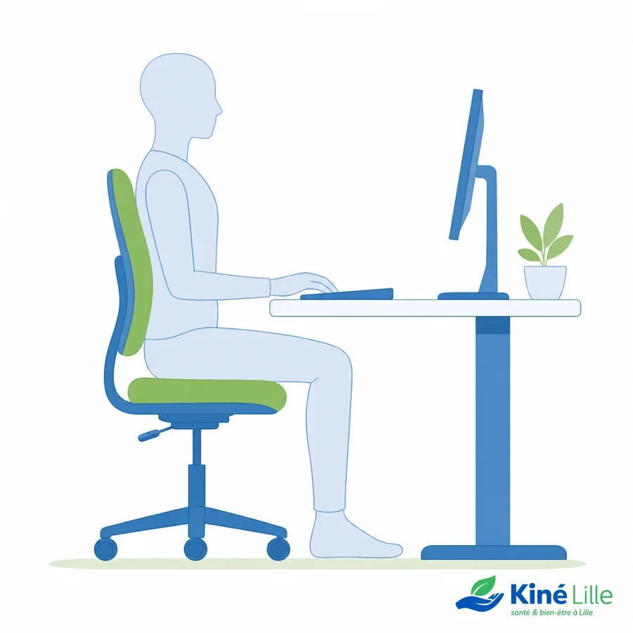 Bonne posture assise au bureau pour éviter les épaules tombantes