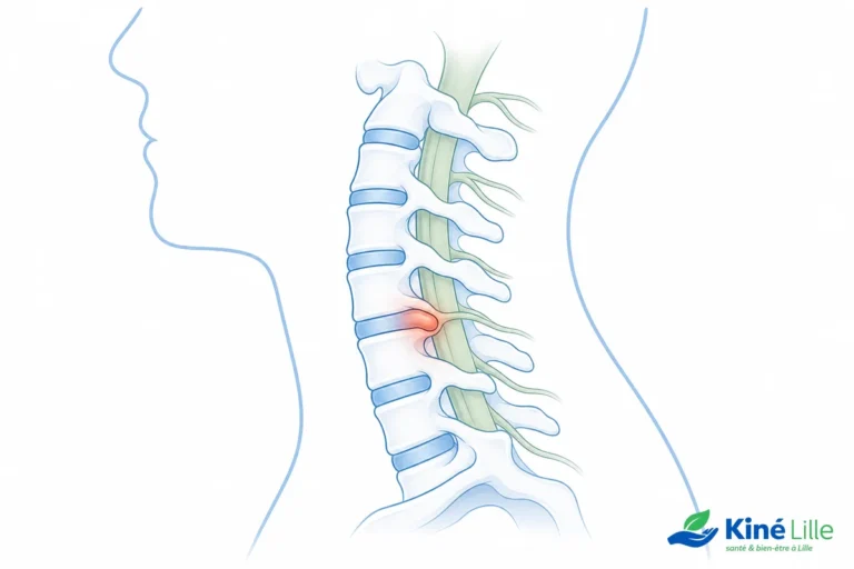 Colonne cervicale avec un disque hernié, illustrant quel sport pratiquer avec une hernie discale cervicale